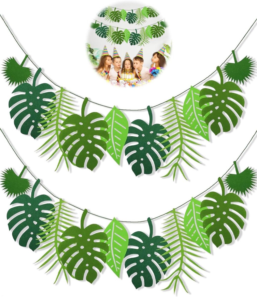 ShopVlot Jungle Deko Verjaardag - 3 m Tropische Blad-banner met Kunstmatige Bladeren Girlande - Safari Decoratie