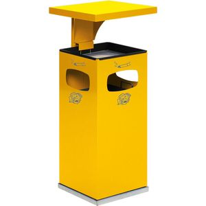 VAR Aschenbecher B32, 12171, gelb, Outdoor, mit Dach, 2in1, Aschenbecher & Mülleimer aus Metall, 40 x 91cm, 38 Liter