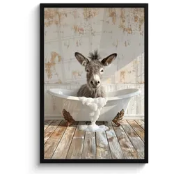 POSTER MIT RAHMEN Esel - Tiere - Badewanne - Schaumstoff 60x90 cm