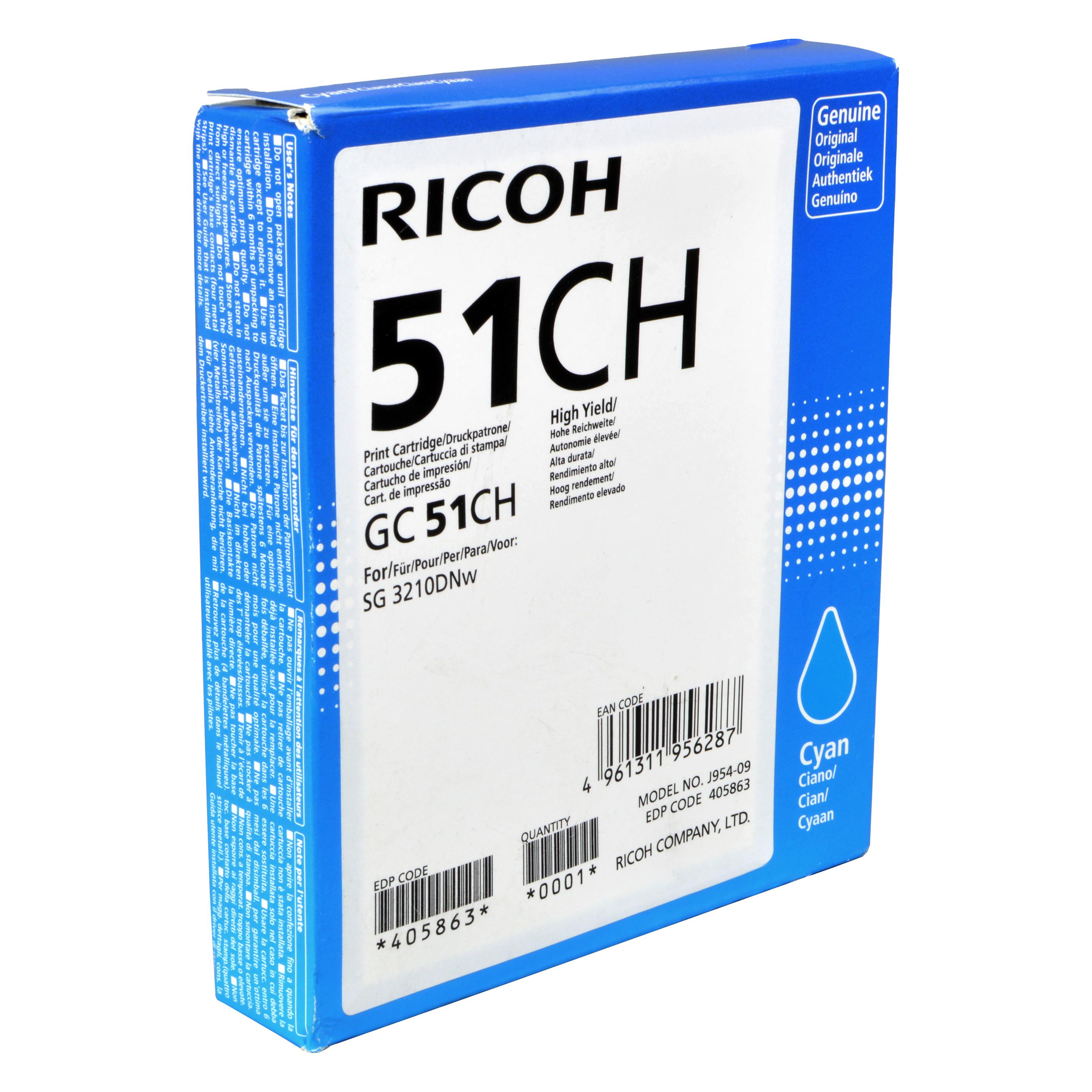 Ricoh 405863/GC-51CH Tintenpatrone cyan 2.500 Seiten Cyan SG 3210 (C) (405863)