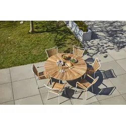 Cinas Gartenmöbel Set ELLEN, Klapptisch Ø 150 cm + 6 Sessel, Aluminium Weiß / Teak