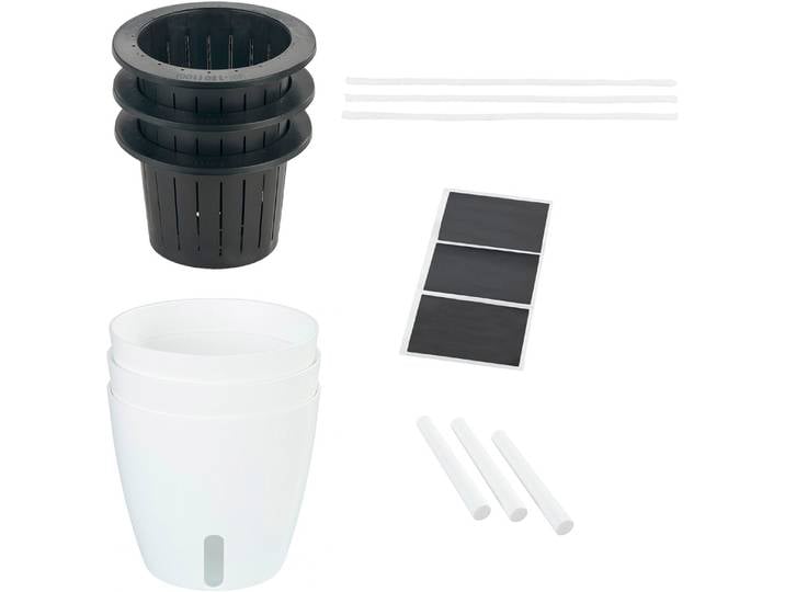 Pflanzschale MAXIMEX Selbstbewässernde Pflanztöpfe , weiß, H:13,5cm Ø:13cm, Kunststoff, Pflanzgefäße, Pflanzschale, 13x13,5 cm, mit Wasserstandsanzeige