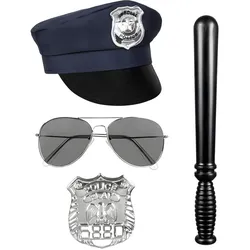 Boland Polizei Set: Mütze, Brille, Abzeichen, Knüppel