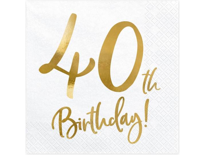 PartyDeco - Servetten - 40th birthday wit (20 stuks)