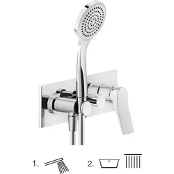 Gessi Rilievo, Fertigmontageset für Brause-Einhebelmischer, 2-Wege Umstellung, direkter Wandanschlussbogen mit Halterung, 59140031, Farbe: Chrom