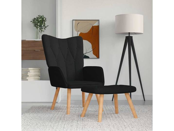 vidaXL Relaxsessel mit Hocker Schwarz Stoff