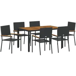 vidaXL 7-teiliges Garten Esszimmer Set Schwarz Poly Rattan