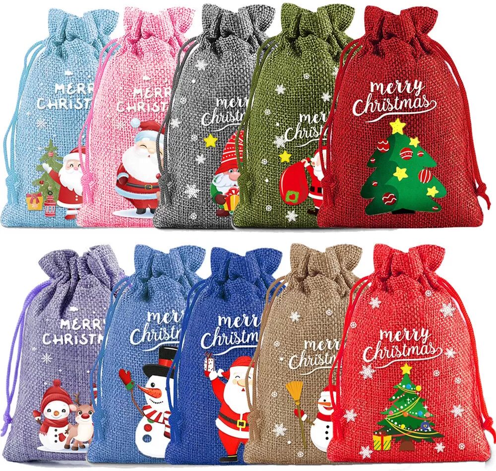 INF Weihnachtliche Geschenktüten aus Jute 10er Packung