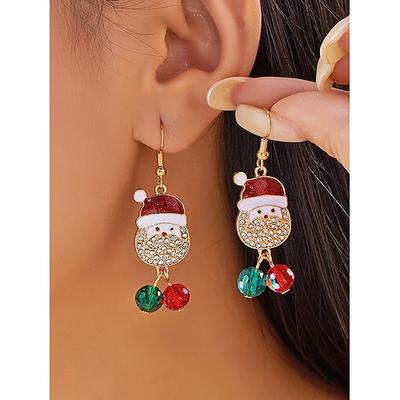 Weihnachtsmann-Ohrringe für Damen mit Strasssteinen und bunten Perlen, festlicher Weihnachtsschmuck