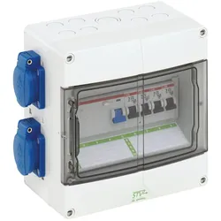 Spelsberg 72940401 Steckdosenkombination, grau, Schutzart IP44, Schlagfestigkeit IK08, Schutzklasse II, Bemessungsisolationsspannung 400V AC