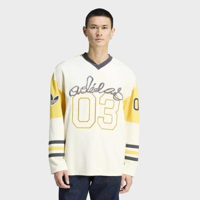 Langarmshirt ADIDAS ORIGINALS "ORIGINALS HOCKEY", Herren, Gr. 3XL, gelb (eqt gelb), Obermaterial: 100% Polyester, normal, V-Ausschnitt, Shirts Langarmshirt