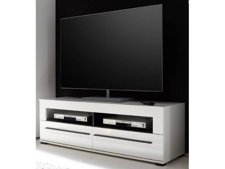 Beauty.Scouts Lowboard Drucha I TV Bank, Mediaboard, Mediamöbel, Fernsehtisch, modern, Hochglanz weiß, Gerätefächer, Schubkästen, 140x47x42 cm