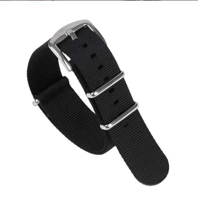 INF NATO-Uhrenarmband aus Nylongewebe mit Dornschließe aus Edelstahl Schwarz 24 mm