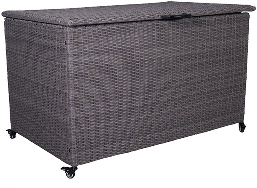 Royalcraft Storage 150cm W 645L Wicker Deck Box with Wheels Grey 80cm H X 150cm W X 75cm D