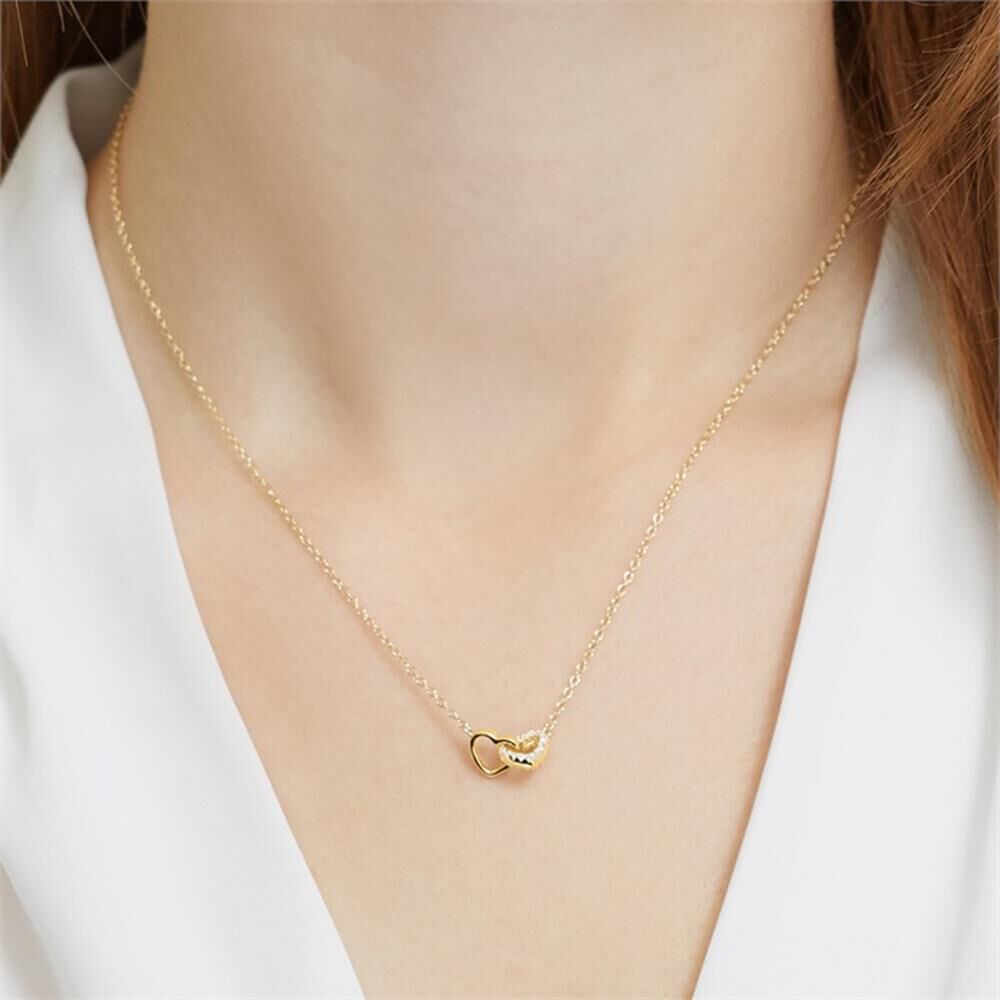 Unique Kette Herzen Sterlingsilber vergoldet Zirkonia gold