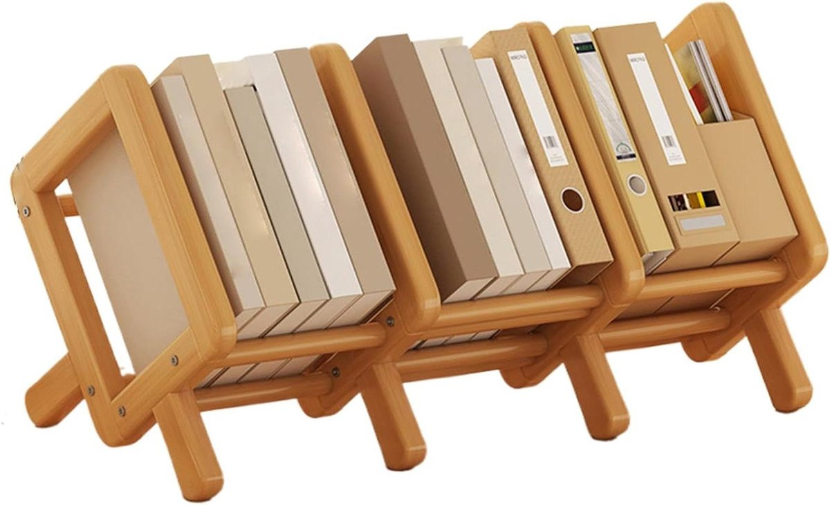 Verstelbare houten boekenplank voor bureauorganisatie, Houtkleur, Breedte: 35-68 cm