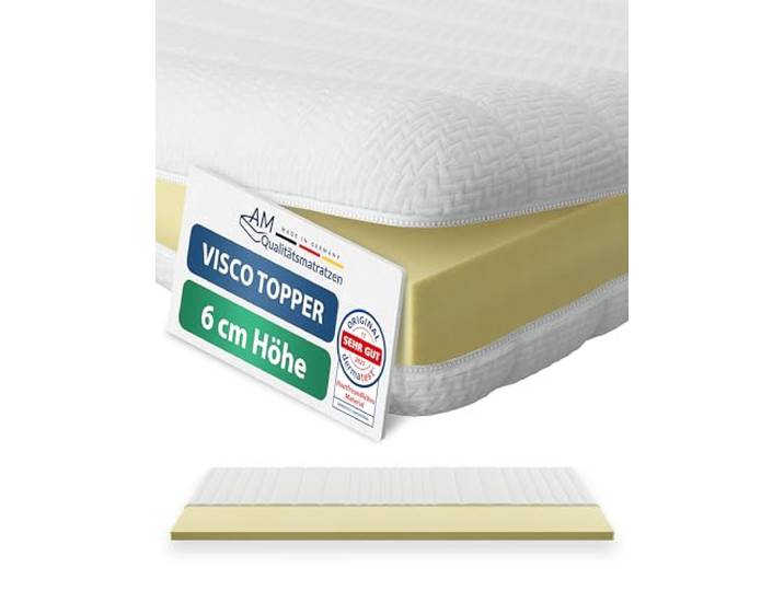 AM Qualitätsmatratzen Visco Topper 140x220cm Memory Foam - Made in Germany - Oeko TEX zertfizierter Viscoschaum Topper 140x220 H2 mit waschbarem Bezug - Weiche Matratzenauflage 140x220 viscoelastisch