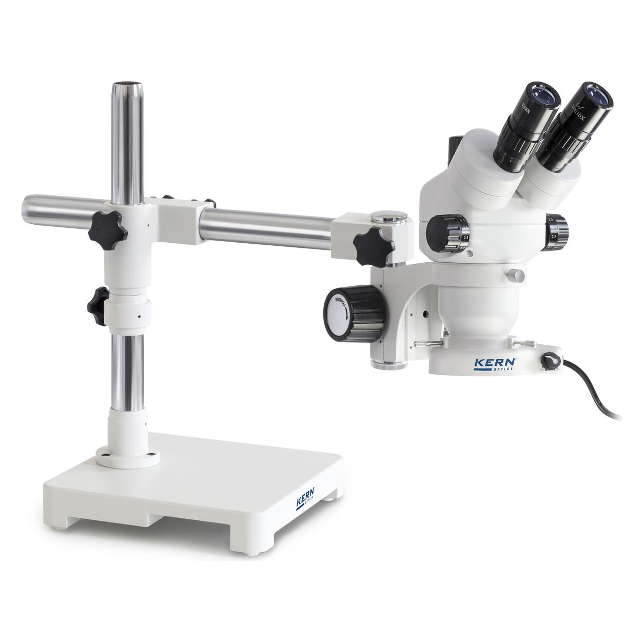 Kern Stereomikroskop-Set Binokular (klein) 0,7-4,5x: Teleskoparm-Ständer (Platte), LED-Ring (OZM 902)