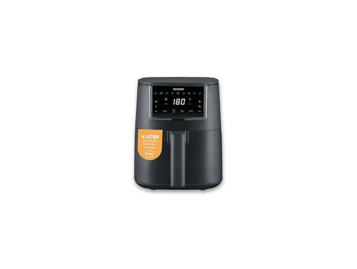 Severin Heißluftfritteuse, Single, Fritteuse für Kochen ohne Fett, Touch-Display, 8 Automatik-Programme, vielseitige Zubereitung, Warmhaltefunktion, 4L, 1300W, schwarz, FryLight, FR 2461