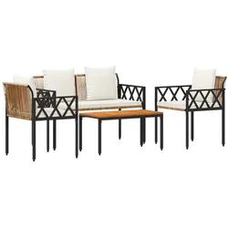 vidaXL Gartenmöbel-Set 4 pcs Braun und Creme Weiß Poly-Rattan