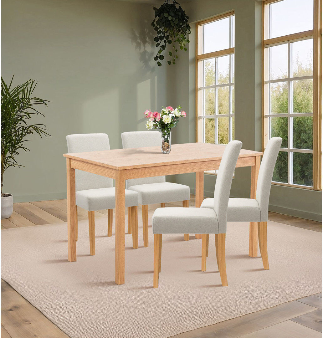 Gracie Oaks Hatcher 4 - Person Solid Oak Dining Set Beige 4