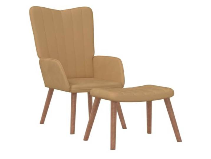 Relaxsessel mit Hocker Braun Samt Stahlrahmen, Holzbeine, vertikale Nähte, Schaumstoff-Polsterung, max. 110 kg pro Sitzplatz