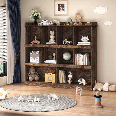Direct Wicker Wood 10 Tiers Bookshelf Modern Bookcase Storage Rack Shelves