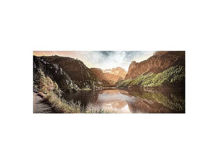 STYLER Glasbild Reflection 50x125 cm - Idyllischer Bergsee in Grüner Landschaft (BERUHIGENDES NATURERLEBNIS) - Hochauflösende Qualität - Made in Europe