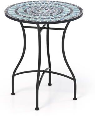 Costway 24 Inch Patio Bistro Table with Ceramic Tile Tabletop-Blue