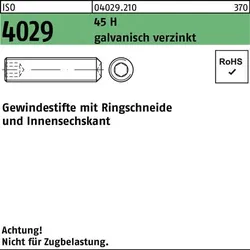 Gewindestift ISO 4029 Ringschneide/Innen-6kt M4x6 45 H galv.verz. 1000St.