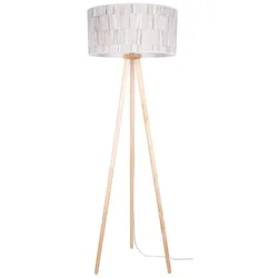 Stehlampe Stehleuchte Wohnzimmerlampe Beistelllampe Schlafzimmer, 3 Beine Birkenholz Tapete Landhaus, 1x E27 Fassung, DxH 50x154cm