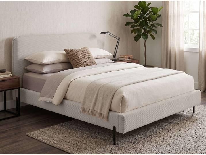 Polsterbett HOME AFFAIRE LAVOISIER Bettgestell mit Lattenrost, Breite 140/160/180/200 cm, Cord , beige, B:186cm H:94cm L:211cm, 92% Polyester, 8% Polyamide, Betten, Polsterbett, Rahmenbett mit Kopfteil, ohne Matratze und Topper
