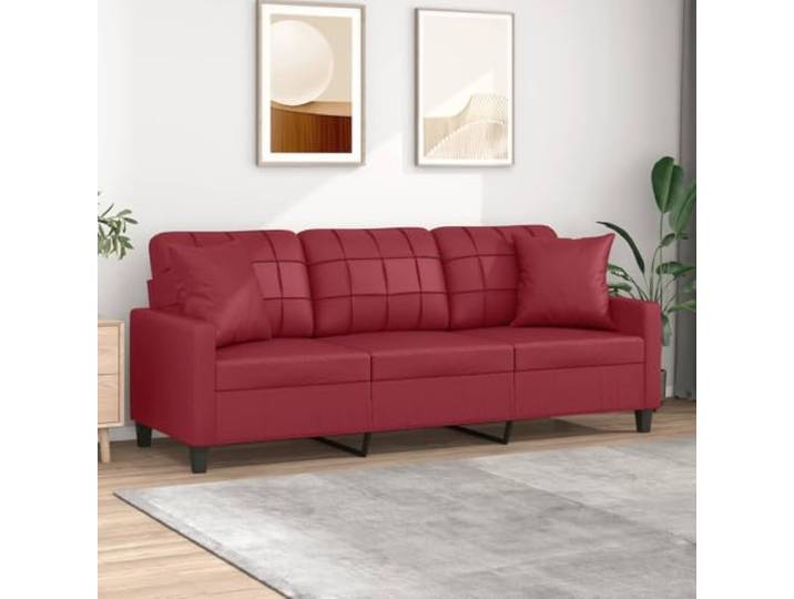 HEFZGDB 3-Sitzer Sofa 180 cm Weinrot Kunstleder Modernes Design mit Zierkissen Langlebiges Material Robustes Metallgestell Bequeme Polsterung Schmutzabweisende Oberfläche Luxuriöses
