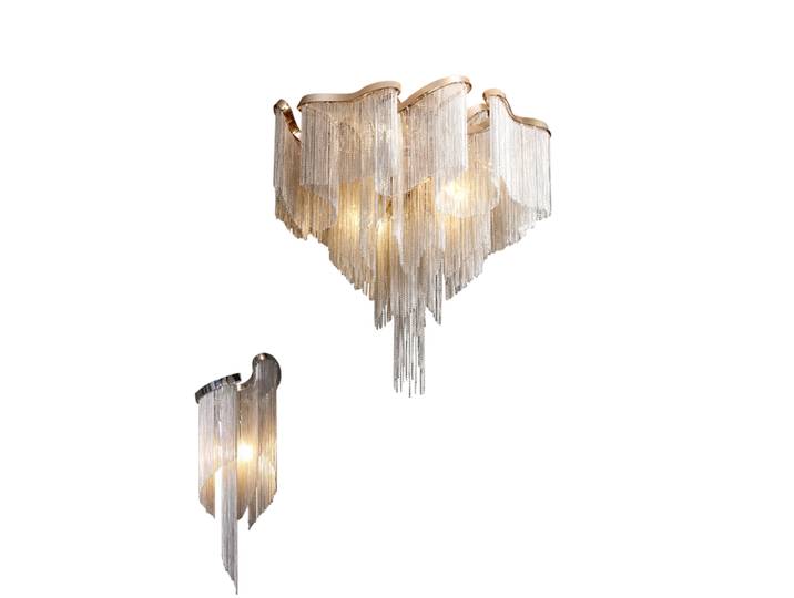 Luminaire de plafond de luxe moderne pour salon Villa décoration chambre grand lustre de plafond gland chaîne éclairage argent