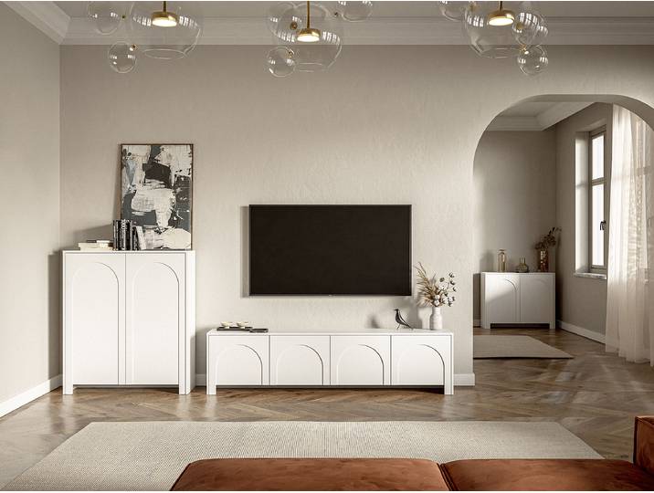 Meuble TV Argay Panneau de particules mélaminé Blanc/Blanc 150 x 49 x 35cm