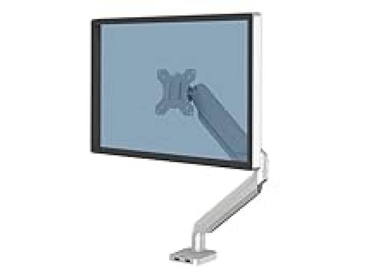 Fellowes Bras Porte Ecrans Platinum Series Simple Support Moniteur Jusqu'à 32 , Hauteur Ajustable, Norme VESA, 2 Ports USB, Argent