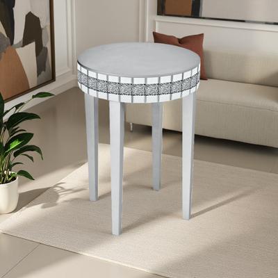 ZWYO HOSIMU "19.7"" MDF+Glass Round Side Table with Diamond-Cut Mirror Edge & Pedestal Base, Accent Nightstand for Bedroom"