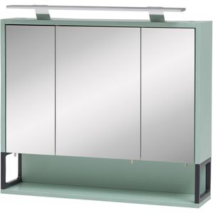 Schildmeyer Spiegelschrank Limone 146032, mint, 70 x 66 x 16 cm (B/H/T), 3-türig, mit Steckdose & Beleuchtung