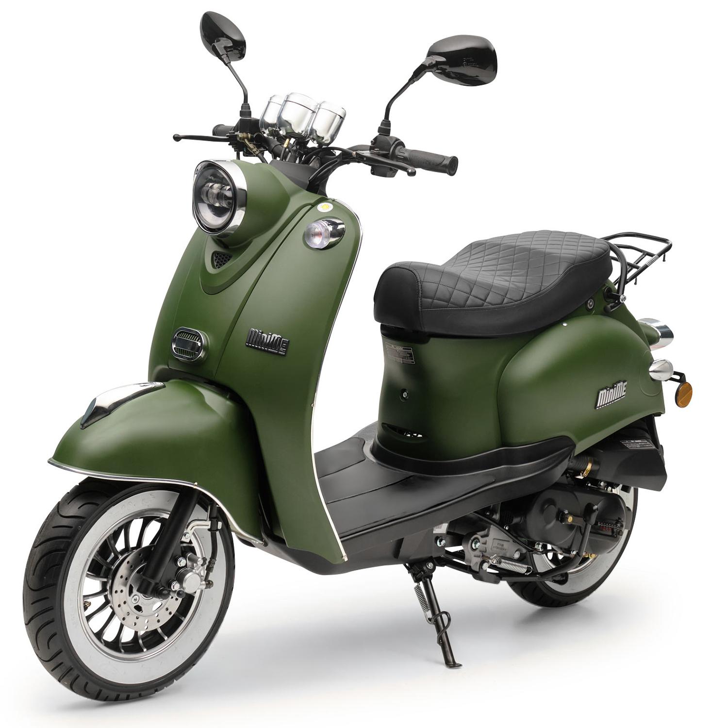 Motorroller 50 ccm Burnout MiniMe 25 km/h Retro-Mofa Euro 5 Matt-Grün