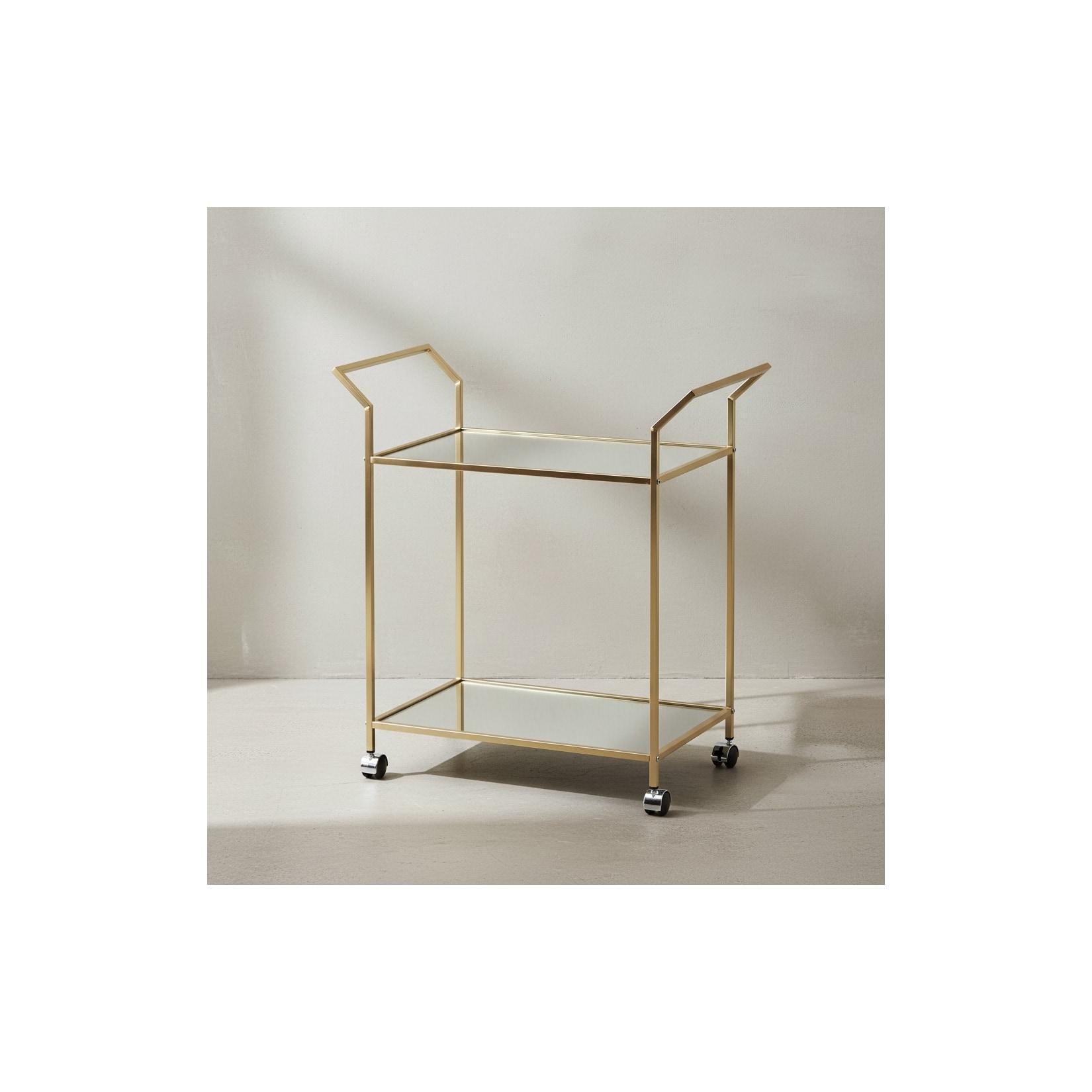 KADIMA DESIGN Servierwagen in Gold, Beistelltisch, Rollen, Verspiegelte Ablageflächen