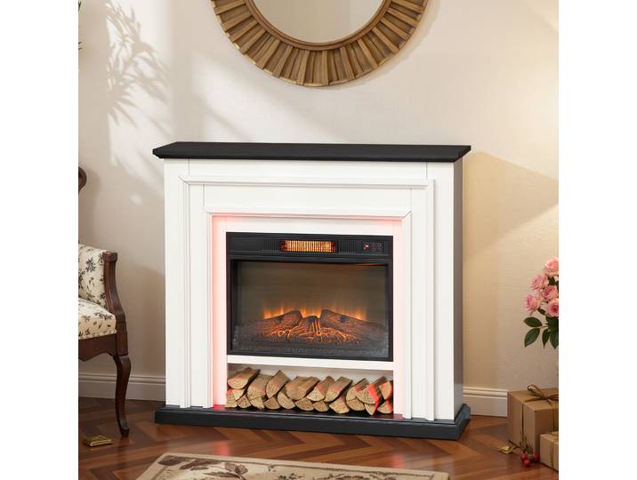HOMCOM Cheminée Électrique 1800W LED Effet Flamme Noir