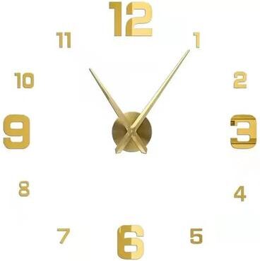 Inspire Select Modern 3D DIY Acrylic Mirror Wall Clock Large Frameless Quartz Decorative Wall Clock 063 Gold 3d Diameter 23.6 35.4 In