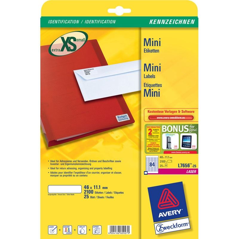 AVERY Zweckform Mini-Etiketten, 46,0 x 11,1 mm, weiß 2100
