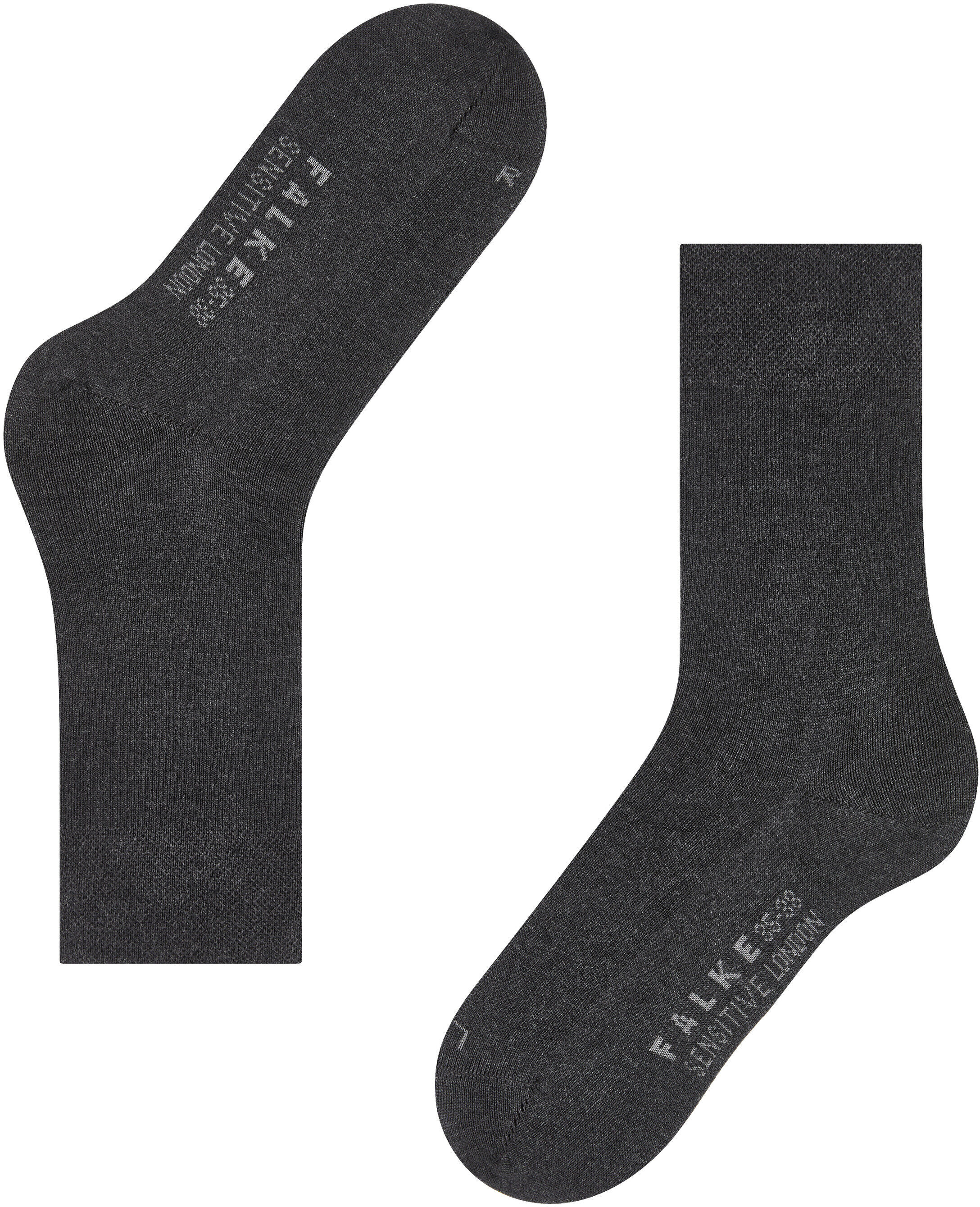 Socken FALKE "Sensitive London", Damen, Gr. 35-38, grau (anthra.mel), Baumwollmischung, unifarben, Socken Socken, mit anatomischer Passform, aus hautschmeichelnder Baumwolle anthra.mel 35-38