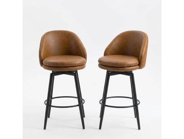 Garvee Modern drehbarer Barhocker mit Rückenlehne, 2er-Set, PU Braun Gepolsterter Küchenstuhl mit Metallbeinen, braunes Kunstleder, Perfekt für Kücheninsel, Theke oder Bar