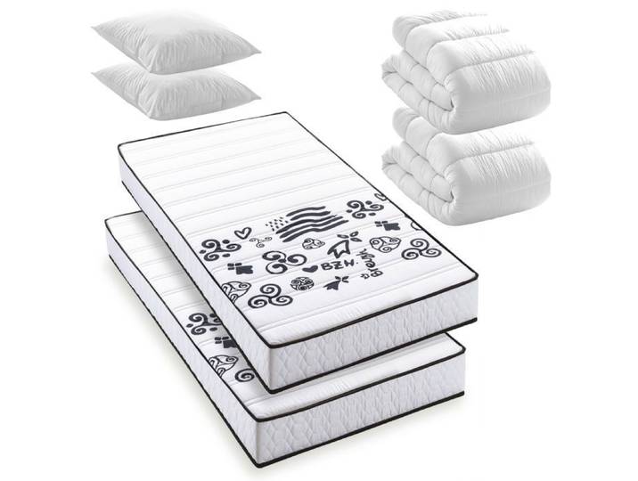 Pack Breizh - Lot de 2 Matelas BREIZH mousse 90x190 + 2x couettes + 2x oreillers– Fabriqué en Belgique