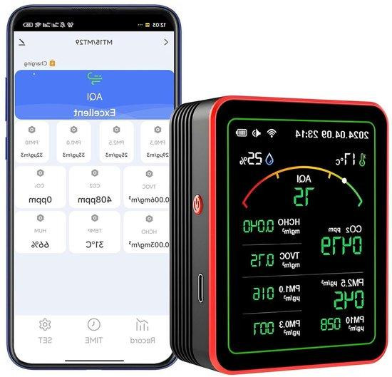 SENCKIT Luchtkwaliteitsmeter - 15-in-1 Lucht Analyse - Zwart - 8.99 x 8.99 cm