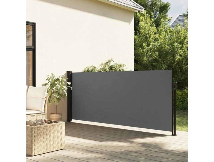 Store latéral rétractable Anthracite 120 x 600 cm, auvent latéral rétractable, écran de protection extérieur contre le vent et l'intimité, tissu polyester résistant pour terrasse, balcon, jardin