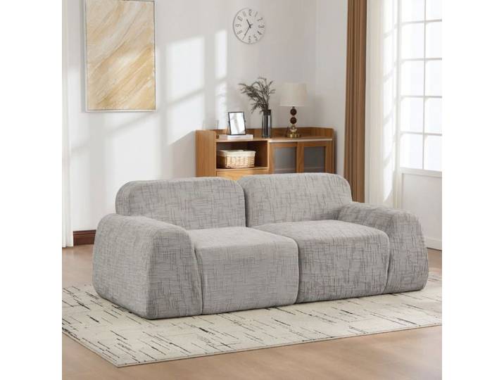 Canapé modulable 2 places en chenille gris， sans montage