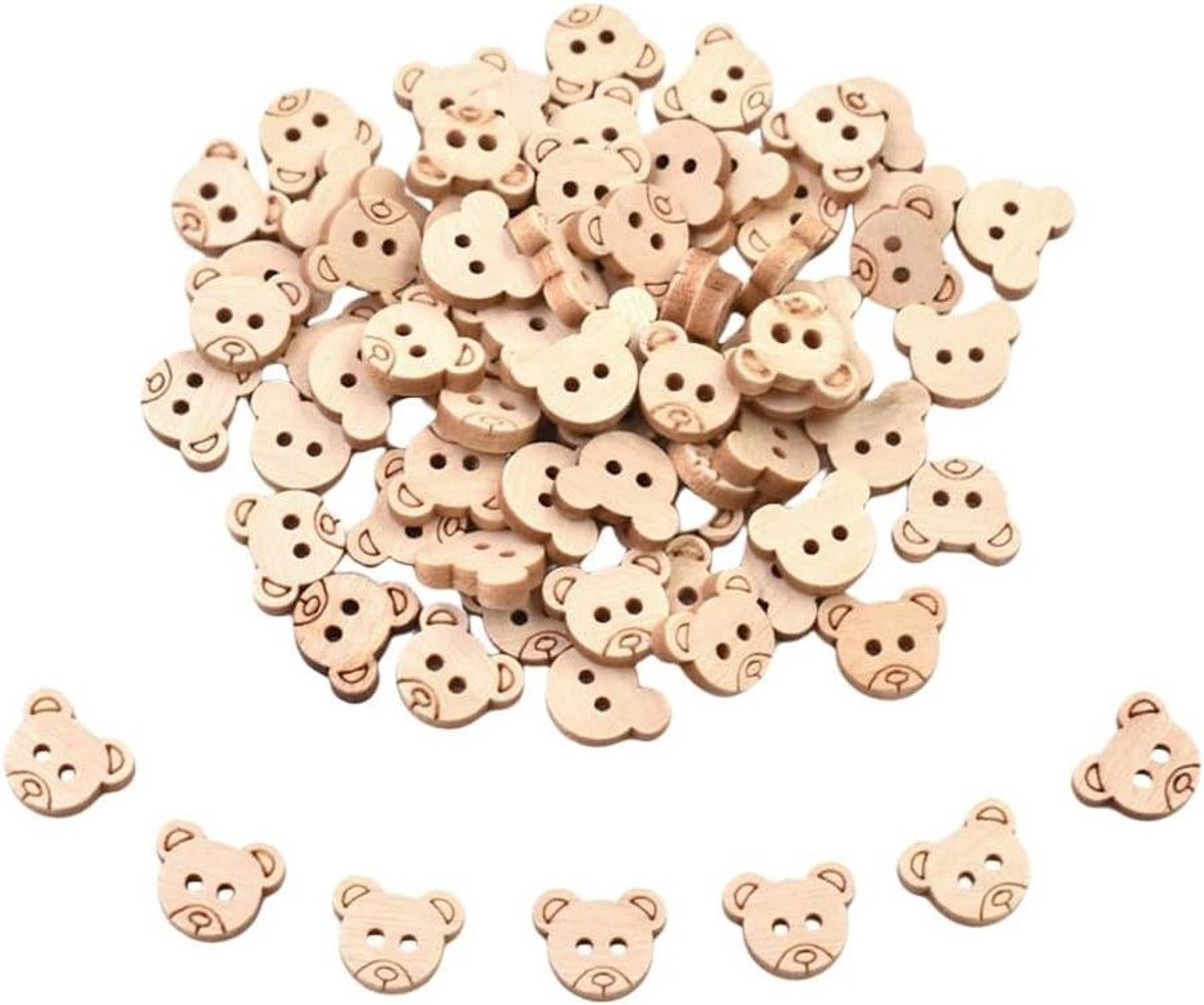 50 stuks Houten Beer Knoppen - Bruin - Handgemaakte DIY Naaiknoppen met gladde afwerking